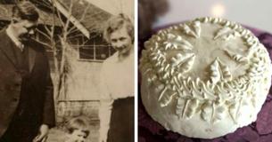 Man städar sitt garage, hittar farföräldrars 100 år gamla bröllopstårta i en hattlåda med en anteckning Man städar sitt garage, hittar farföräldrars 100 år gamla bröllopstårta i en hattlåda med en anteckning