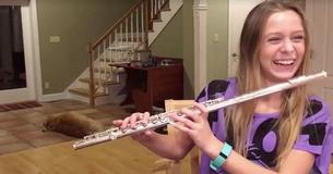 Dog Is Sick And Tired Of Hearing Teen Girl Practice Flute At The Dinner Table Dog Is Sick And Tired Of Hearing Teen Girl Practice Flute At The Dinner Table