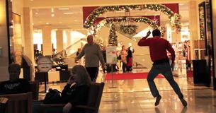 Man In Red Christmas Pullover And With Crazy Dance Moves Visits Mall, Spreading Some Festive Cheer And Smiles Man In Red Christmas Pullover And With Crazy Dance Moves Visits Mall, Spreading Some Festive Cheer And Smiles