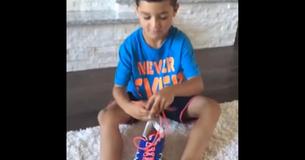 Young Boy Ties Shoes On First Try After Using Mom’s Mastermind Technique Young Boy Ties Shoes On First Try After Using Mom’s Mastermind Technique