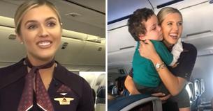 Une hôtesse de l'air fait visiter l'avion à un jeune garçon autiste pour le distraire et l'aider à gérer son stress dans l'avion Une hôtesse de l'air fait visiter l'avion à un jeune garçon autiste pour le distraire et l'aider à gérer son stress dans l'avion