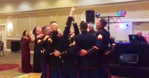 Group Of US Marines Gathered Arm-In-Arm To Chant Group Of US Marines Gathered Arm-In-Arm To Chant