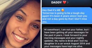Mulher que enviava mensagens todos os dias para pai falecido recebe emocionante resposta quatro ano depois da morte dele Mulher que enviava mensagens todos os dias para pai falecido recebe emocionante resposta quatro ano depois da morte dele
