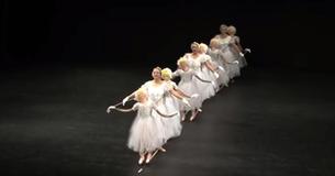 Ballerinas Perform Dance With Stick Puppets For Routine On Stage Ballerinas Perform Dance With Stick Puppets For Routine On Stage