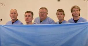 Five Male Nurses Drop Sheet With Comedic Tune Five Male Nurses Drop Sheet With Comedic Tune