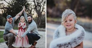 Young Girl Posed Together With Biological Dad And Stepdad In Sweet Family Picture Young Girl Posed Together With Biological Dad And Stepdad In Sweet Family Picture