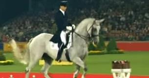Caballo empieza a trotar, pero su rápido y estiloso giro al ritmo de la música deja a la audiencia alucinando Caballo empieza a trotar, pero su rápido y estiloso giro al ritmo de la música deja a la audiencia alucinando