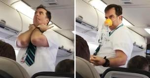 Plane Fills With Laughter As Flight Attendant Preforms Comical Instructional Safety Demonstration Plane Fills With Laughter As Flight Attendant Preforms Comical Instructional Safety Demonstration