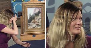 Une jeune femme retient ses larmes lorsque l'évaluatrice révèle la valeur du vieux tableau de sa grand-mère Une jeune femme retient ses larmes lorsque l'évaluatrice révèle la valeur du vieux tableau de sa grand-mère