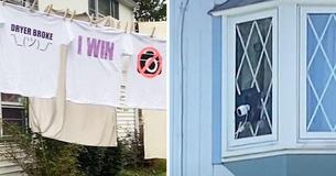 Neighbors Point Newly Installed Cameras At Couple's House, So They Hang Clothes Line To Block Their View Neighbors Point Newly Installed Cameras At Couple's House, So They Hang Clothes Line To Block Their View