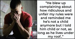 Il figlio si aspetta di poter vivere sulle spalle dei genitori dopo essere tornato da loro, ma si arrabbia dopo l'introduzione delle nuove regole del padre Il figlio si aspetta di poter vivere sulle spalle dei genitori dopo essere tornato da loro, ma si arrabbia dopo l'introduzione delle nuove regole del padre