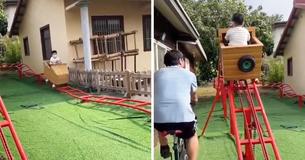 Devoted Dad Builds Fun Roller Coaster For Son In His Garden By Using A Bike Devoted Dad Builds Fun Roller Coaster For Son In His Garden By Using A Bike