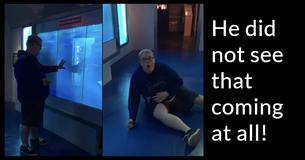 Man Falls To The Ground With Fright When He Touches A Museum Display Man Falls To The Ground With Fright When He Touches A Museum Display