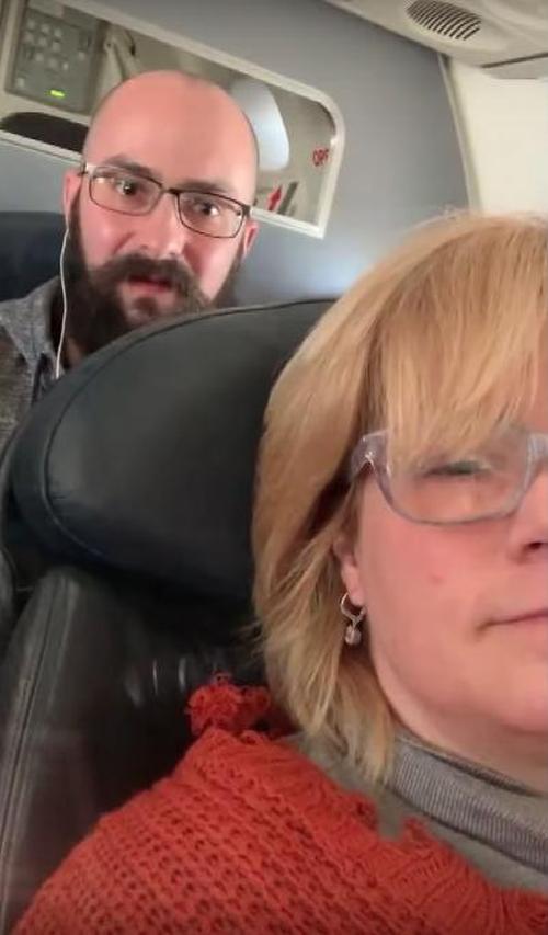 woman and man on flight